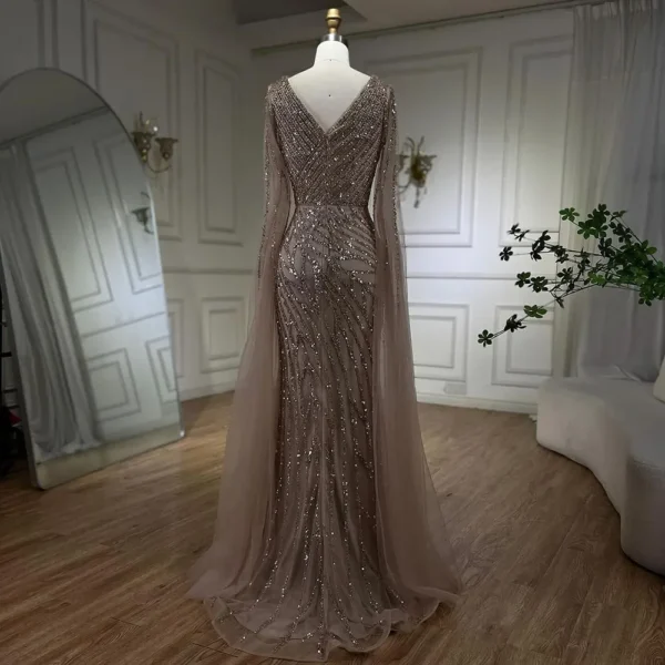 فساتين سهرة  حورية البحر فاخرة مطرزة بأكمام كيب لحفلات الزفاف - Image 2