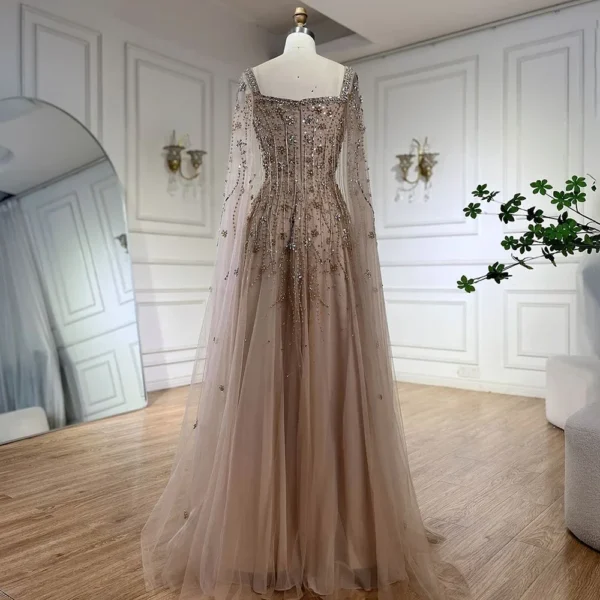 فساتين السهرة كيب الأكمام الفاخرة مطرزالمناسبات الرسمية - Image 4