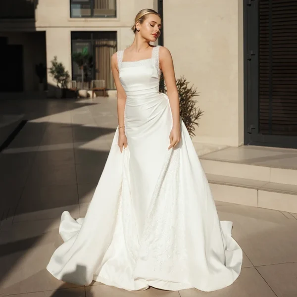 فساتين زفاف Eightree Boho Beach حورية البحر بياقة مربعة بطول الأرض فستان زفاف للنساء فساتين حفلات الزفاف حسب الطلب