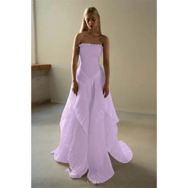 كاثي مخصص بدون حمالات مطوي غير متناظرة فساتين لحضور الحفلات الموسيقية أنيقة بلا أكمام vestidos de noiva طول الأرض مساء رسمي