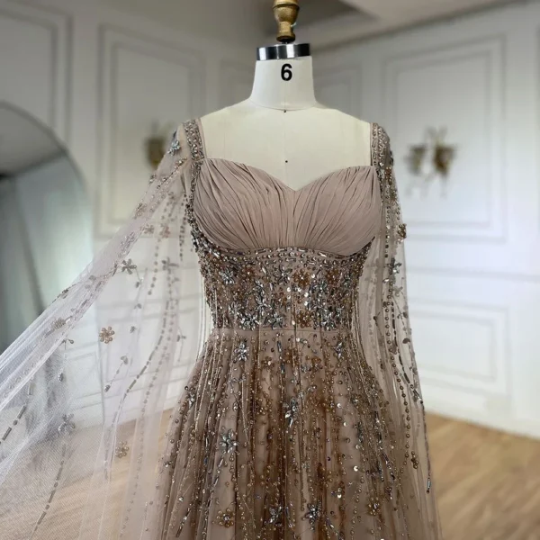 فساتين السهرة كيب الأكمام الفاخرة مطرزالمناسبات الرسمية - Image 5